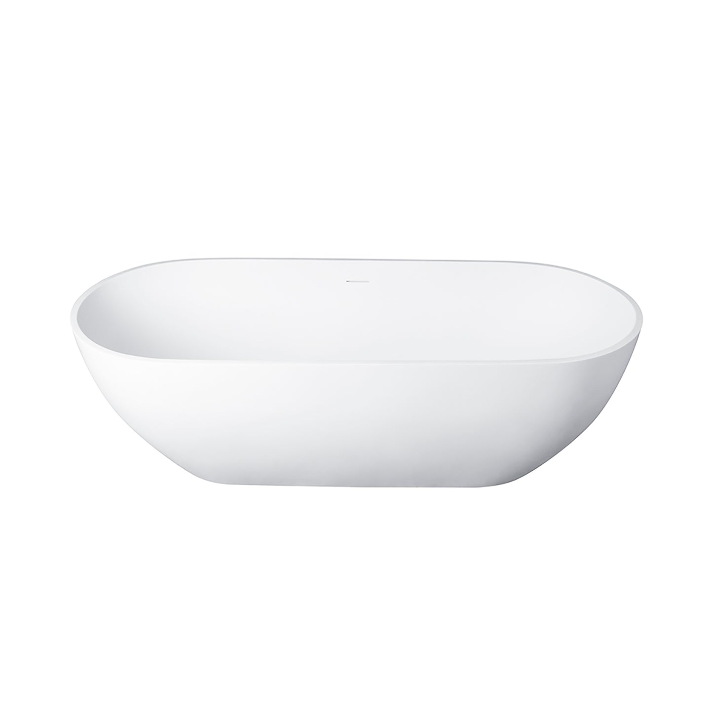 Luxury 59" Freestanding Solid Surface Soaking Bathtub with Overflow and Pop-up Drain in Matte White for Contemporary Bathrooms