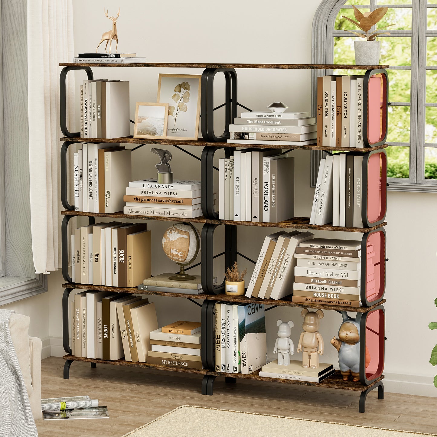Rustic Industrial 5-Tier Bookshelf with Metal Frame for Home and Office - Vintage Brown Open Storage Unit