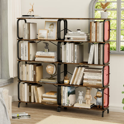 Rustic Industrial 5-Tier Bookshelf with Metal Frame for Home and Office - Vintage Brown Open Storage Unit