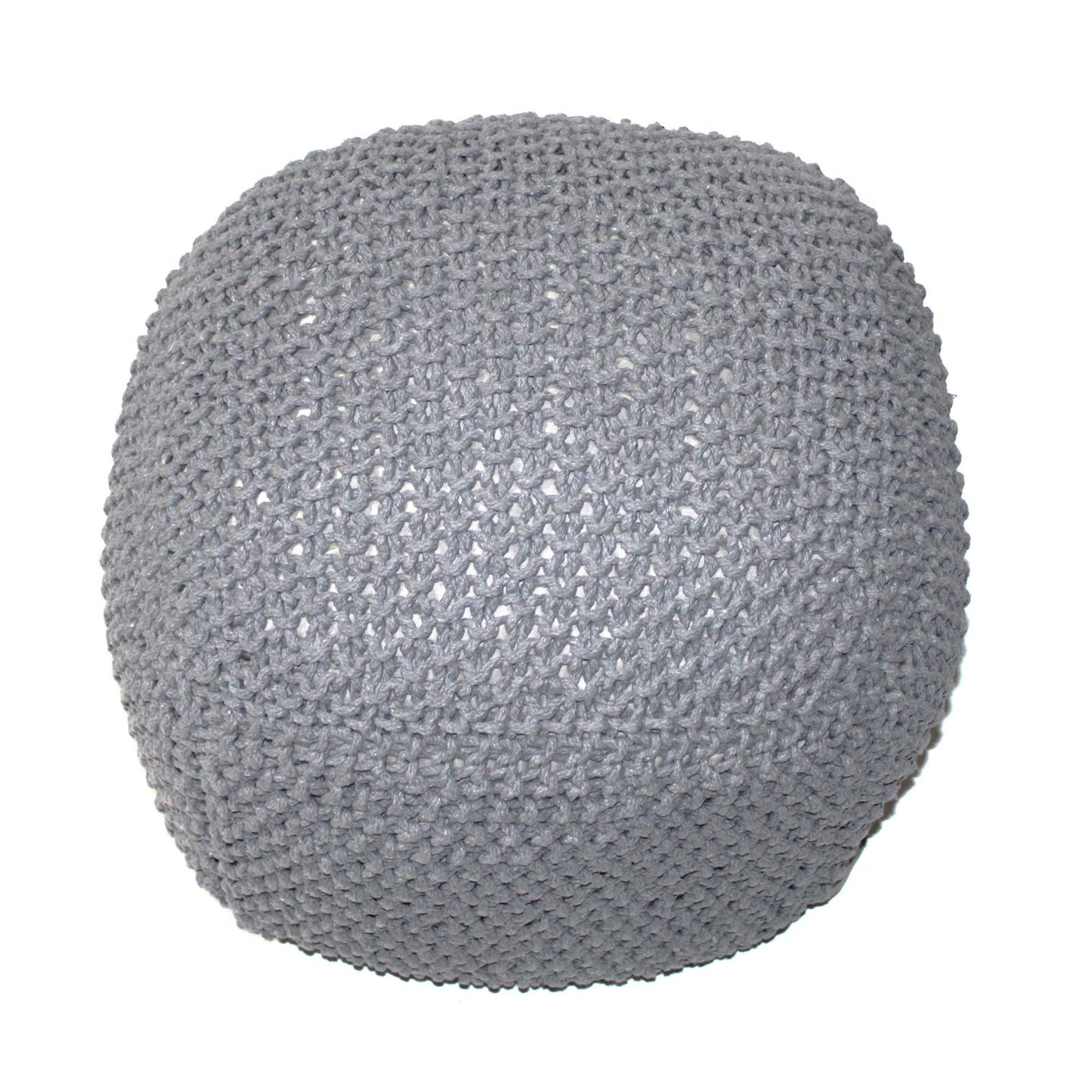 Semi-Round Pouf with Cable Knit Cover, 21x21x18 in, 100% Cotton, Modern Living Room Seating - Light Gray