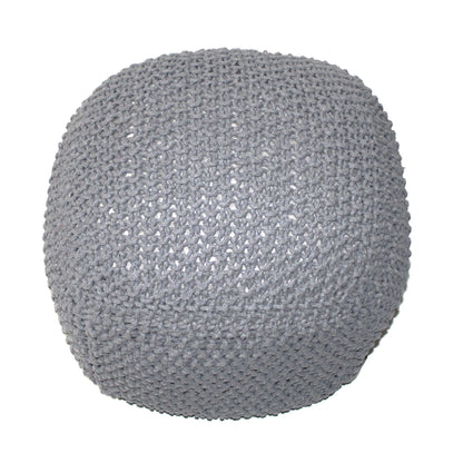 Semi-Round Pouf with Cable Knit Cover, 21x21x18 in, 100% Cotton, Modern Living Room Seating - Light Gray