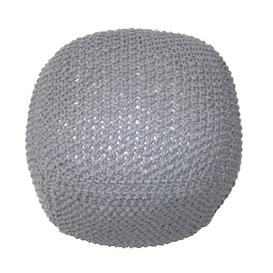 Semi-Round Pouf with Cable Knit Cover, 21x21x18 in, 100% Cotton, Modern Living Room Seating - Light Gray