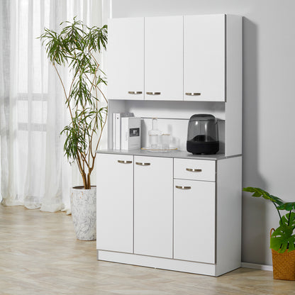 Elegant 71" White Freestanding Kitchen Buffet with Storage and Adjustable Shelves