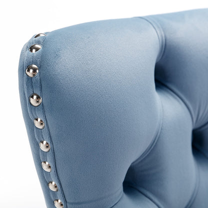 26 Inch Counter Height Bar Stools Set 2 Light Blue Velvet