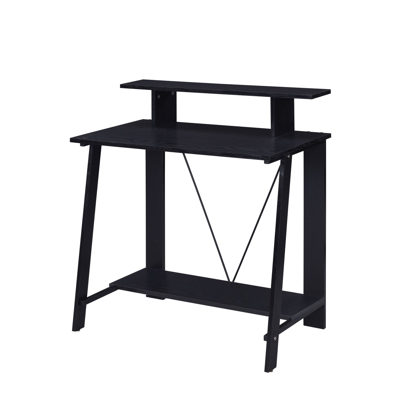 Modern Black Writing Desk with Dual Shelves