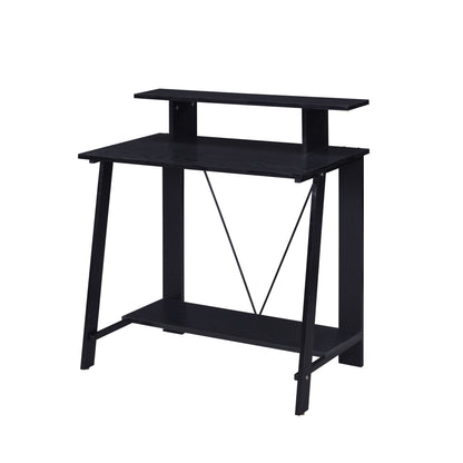 Modern Black Writing Desk with Dual Shelves