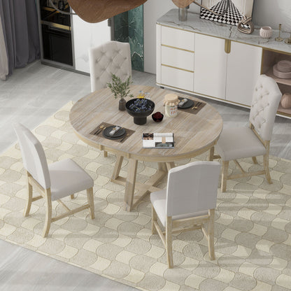 Retro 5 Piece Round Dining Set With 16In Leaf Chairs Natural