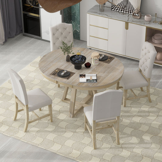 Retro 5 Piece Round Dining Set With 16In Leaf Chairs Natural