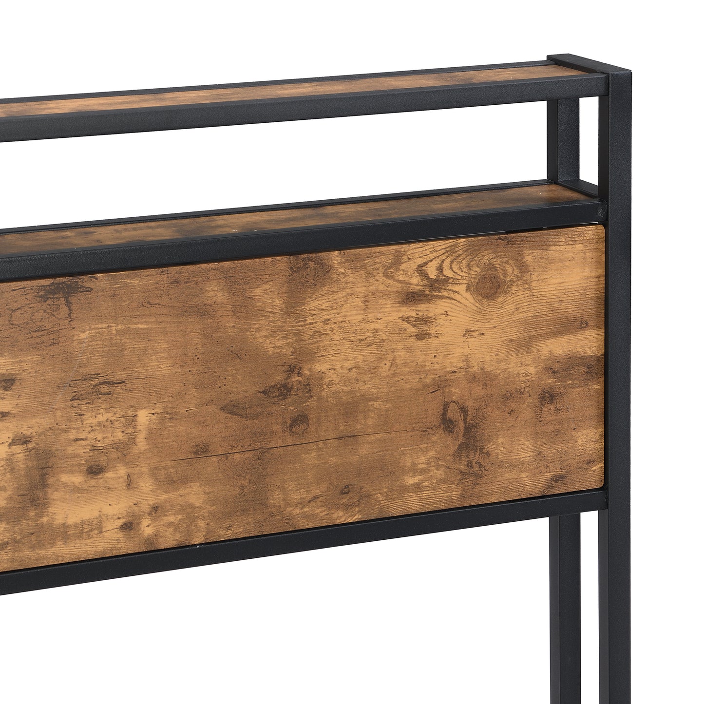 Elegant Queen Size Metal Platform Bed Frame with Wooden Accents, USB Charging, No Box Spring Needed, Spacious Under-Bed Storage, Quick Assembly