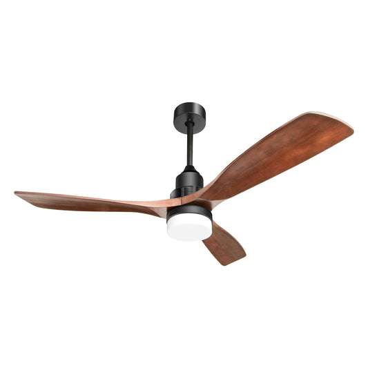 52-Inch Ceiling Fan with Light, Remote, 6-Spd DC Motor, Reversible, Solid Wood Blades, Living Room Black