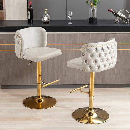 AA Furniture Swivel Bar Stools Adjustable Upholstered Beige