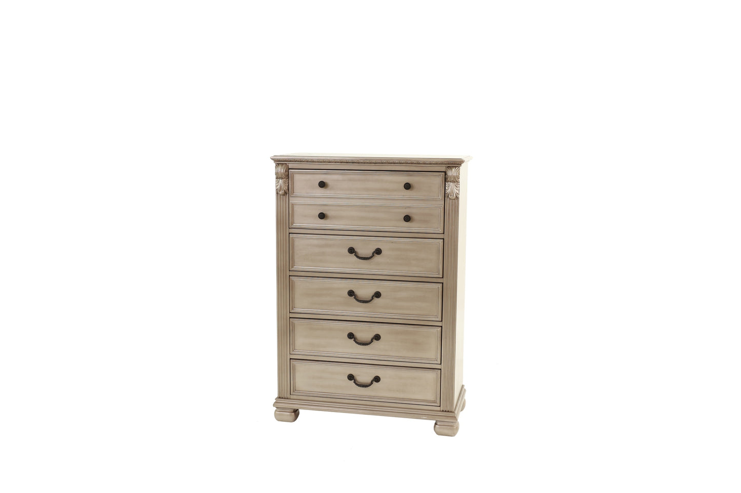Elegant Antique Silver 5-Drawer Chest for Timeless Bedroom Storage