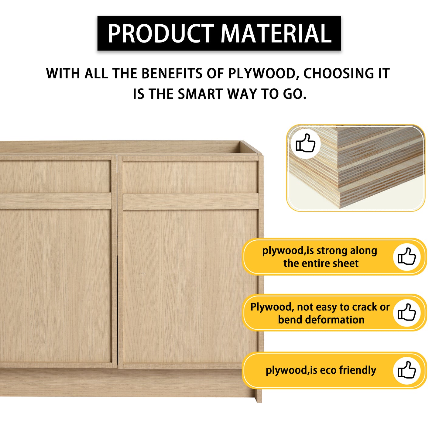 Modern 36" Freestanding Oak Bathroom Vanity with Soft-Close Doors & Integrated White Resin Sink