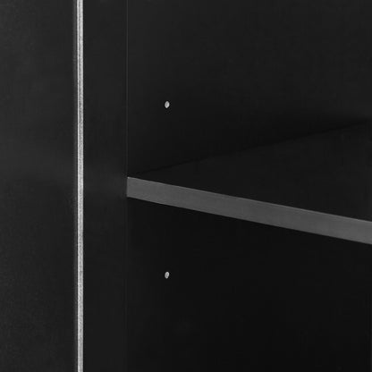 Black Tall Storage Cabinet with Adjustable Shelves, Doors, and Drawers - MDF Construction