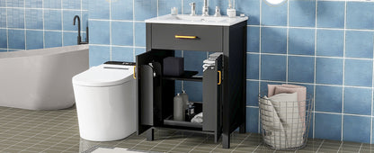 Compact 24" Luxurious Bathroom Vanity Combo with Ceramic Sink and Soft Close Doors