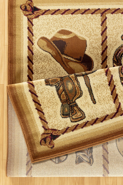 Southwest Area Rug, 5 ft 3 in x 7 ft 3 in, Polypropylene, Jute Backing, Stain-Resistant, Durable, Beige