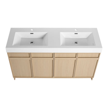 60-Inch Modern Freestanding Bathroom Vanity with Double Resin Sink & Soft-Close Doors