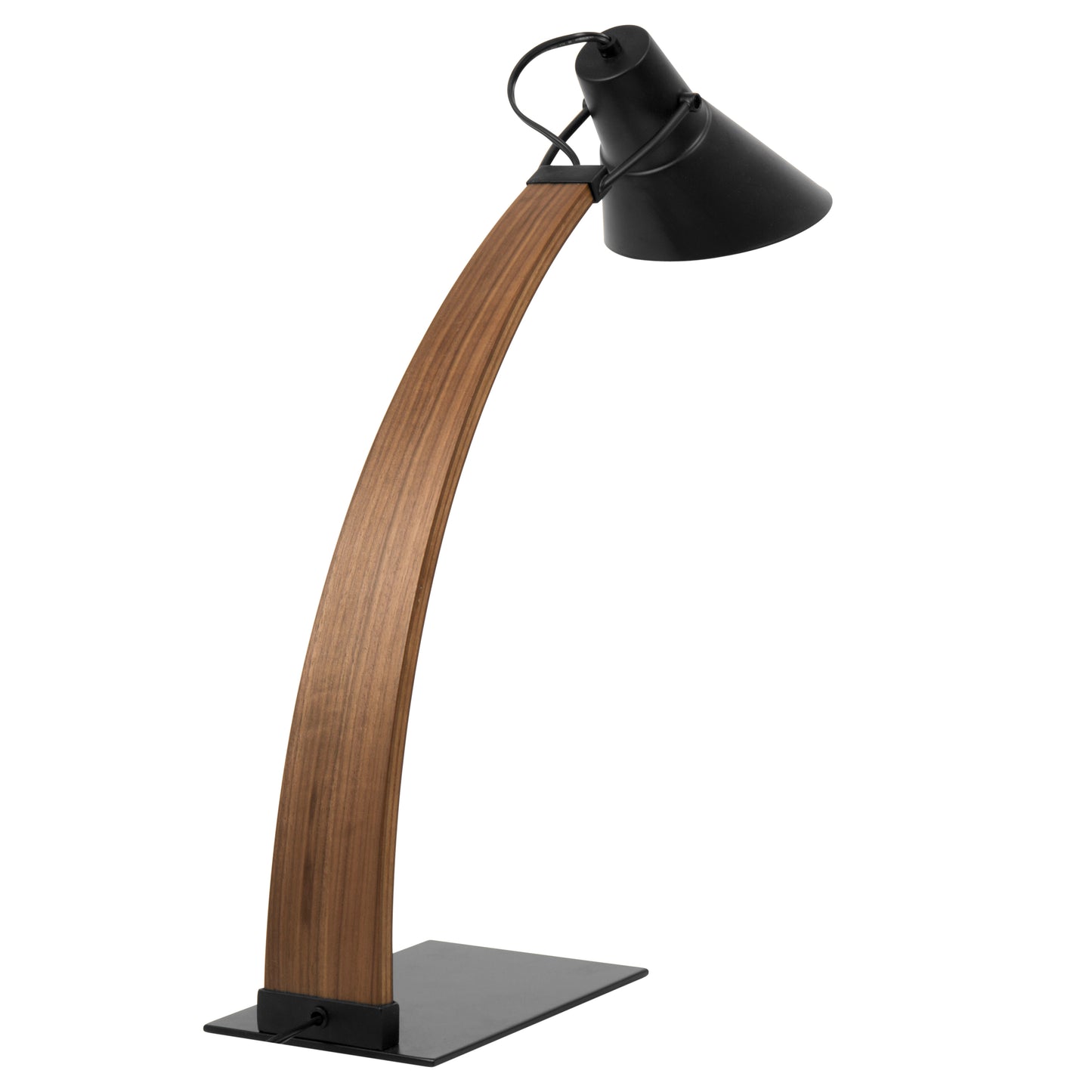Mid-Century Modern Table Lamp with Adjustable Metal Shade, 60W Bulb Included, UL Listed Walnut and Black