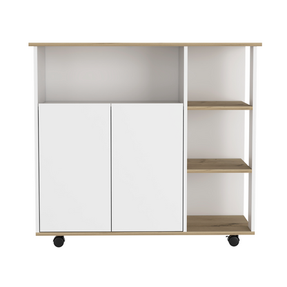 Multifunctional Kitchen Cart with Four Shelves and Locking Casters - Light Oak/White Finish