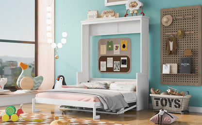 Versatile Queen Murphy Bed with Integrated Shelf in White