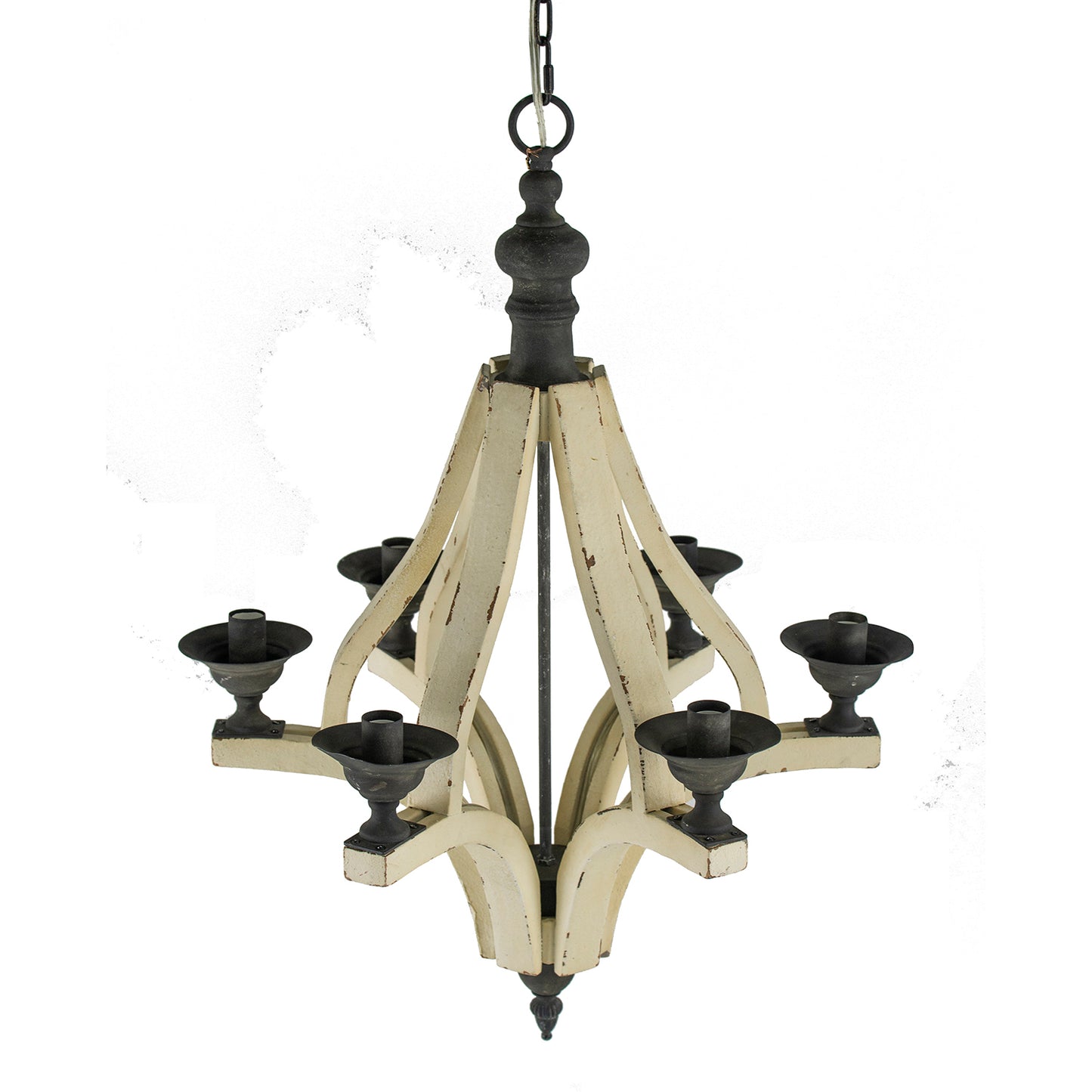 6-Light Wood Chandelier with Adjustable Chain for Kitchen/Dining/Foyer, 60W Bulbs Not Included Cream