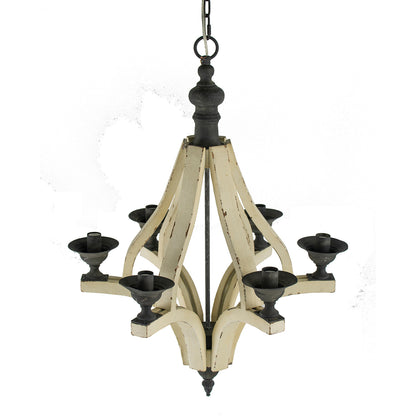 6-Light Wood Chandelier with Adjustable Chain for Kitchen/Dining/Foyer, 60W Bulbs Not Included Cream