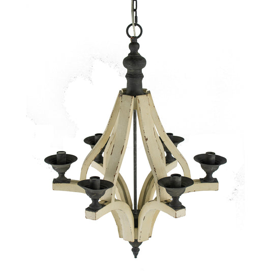 6-Light Wood Chandelier with Adjustable Chain for Kitchen/Dining/Foyer, 60W Bulbs Not Included Cream