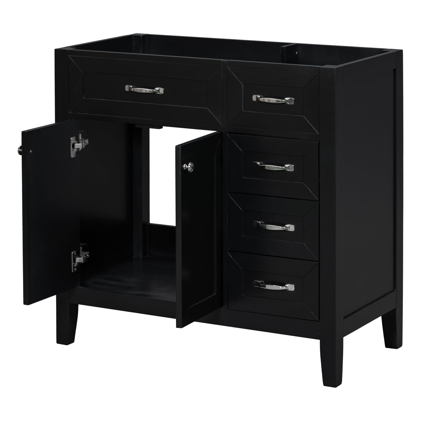 Modern 36" Black Bathroom Vanity Base Cabinet with Drawers, Solid Wood & MDF Construction