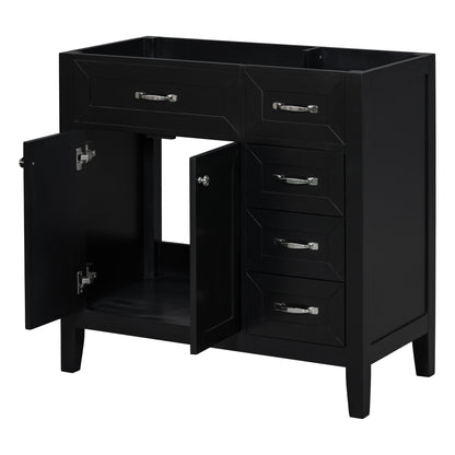 Modern 36" Black Bathroom Vanity Base Cabinet with Drawers, Solid Wood & MDF Construction