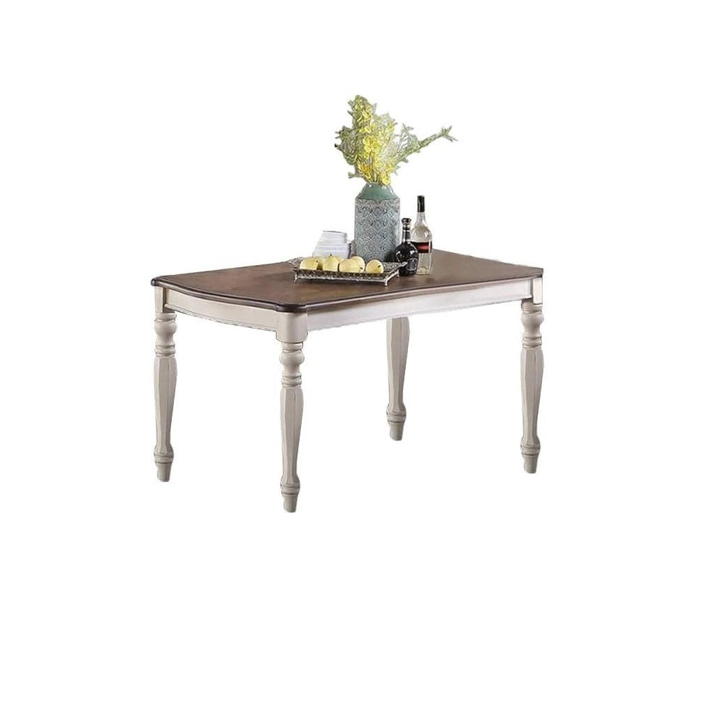 Transitional Dining Table Rectangle Oak Top Antique White