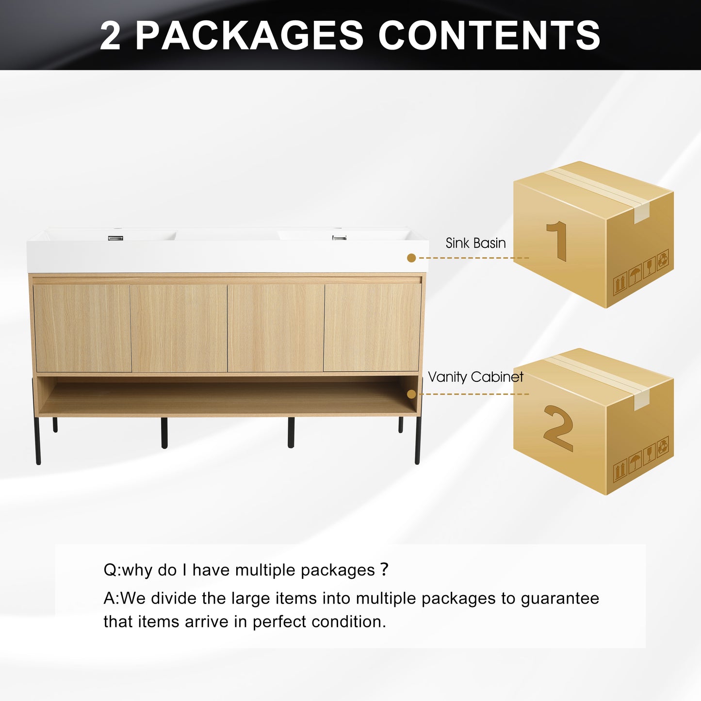 60-Inch Modern Oak Bathroom Vanity Set with Single Resin Sink and 4-Door Storage Cabinet