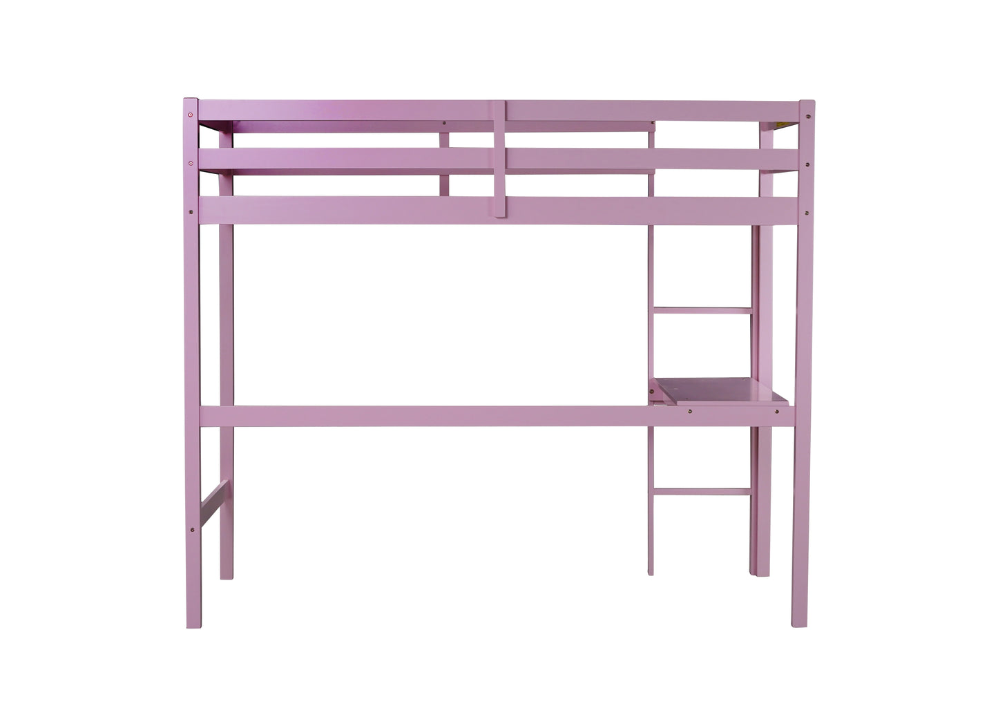 Pink Twin High Loft Bed with Built-in Desk and Safety Guardrails - Rubber Wood Design