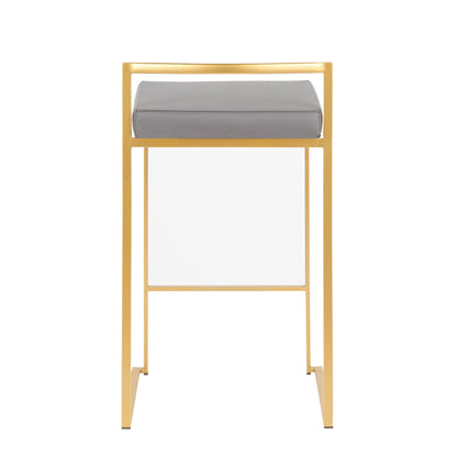 Fuji Contemporary Counter Stool in Gold with Grey Faux Leather by LumiSource - Set of 2