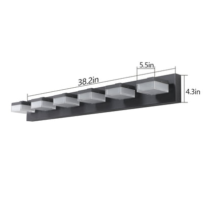 38-Inch LED Vanity Light Fixture, 6-Light Modern Iron and Acrylic for Bathroom Vanity and Makeup, Black