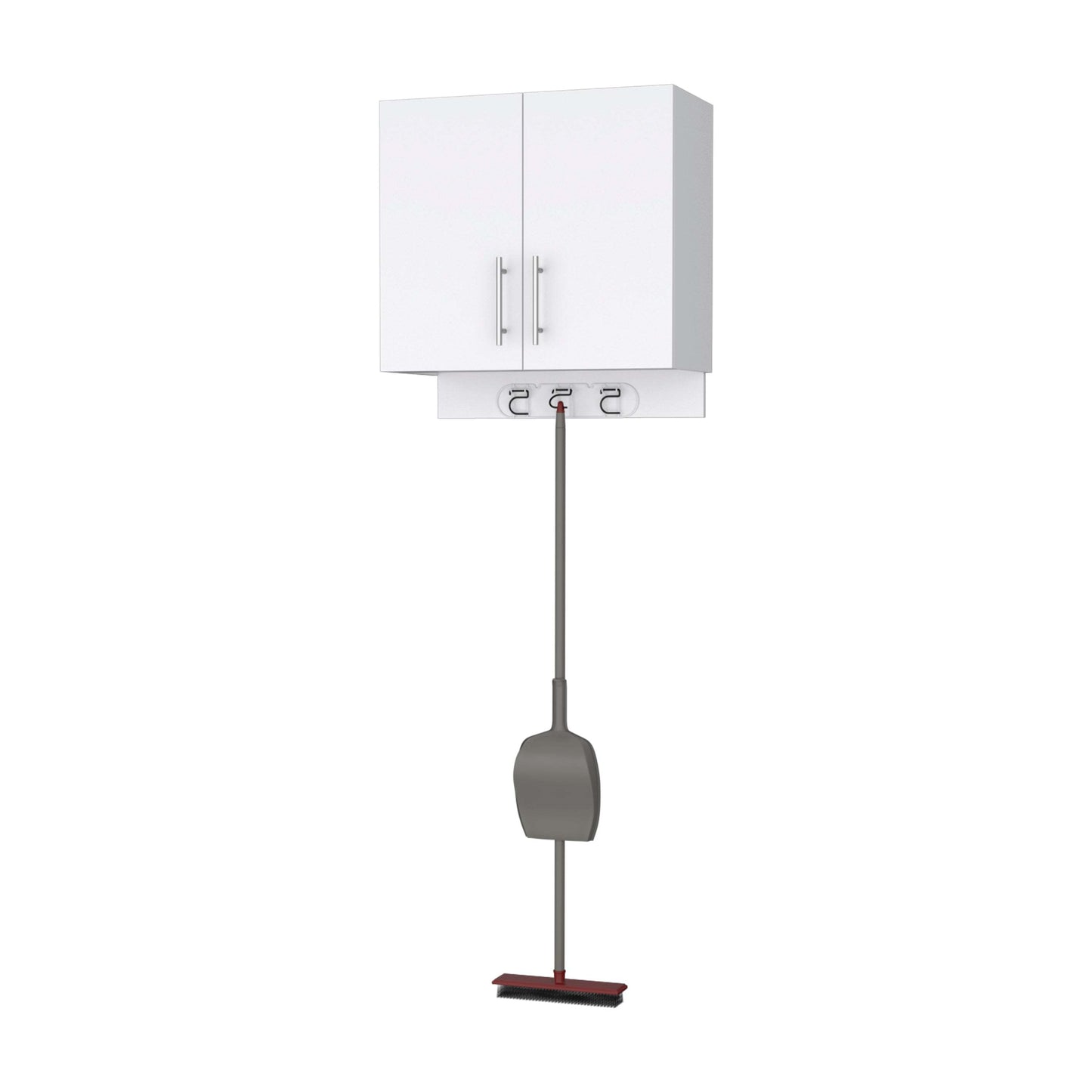 Compact Wall-Mounted Storage Cabinet with Broom Organization Hooks