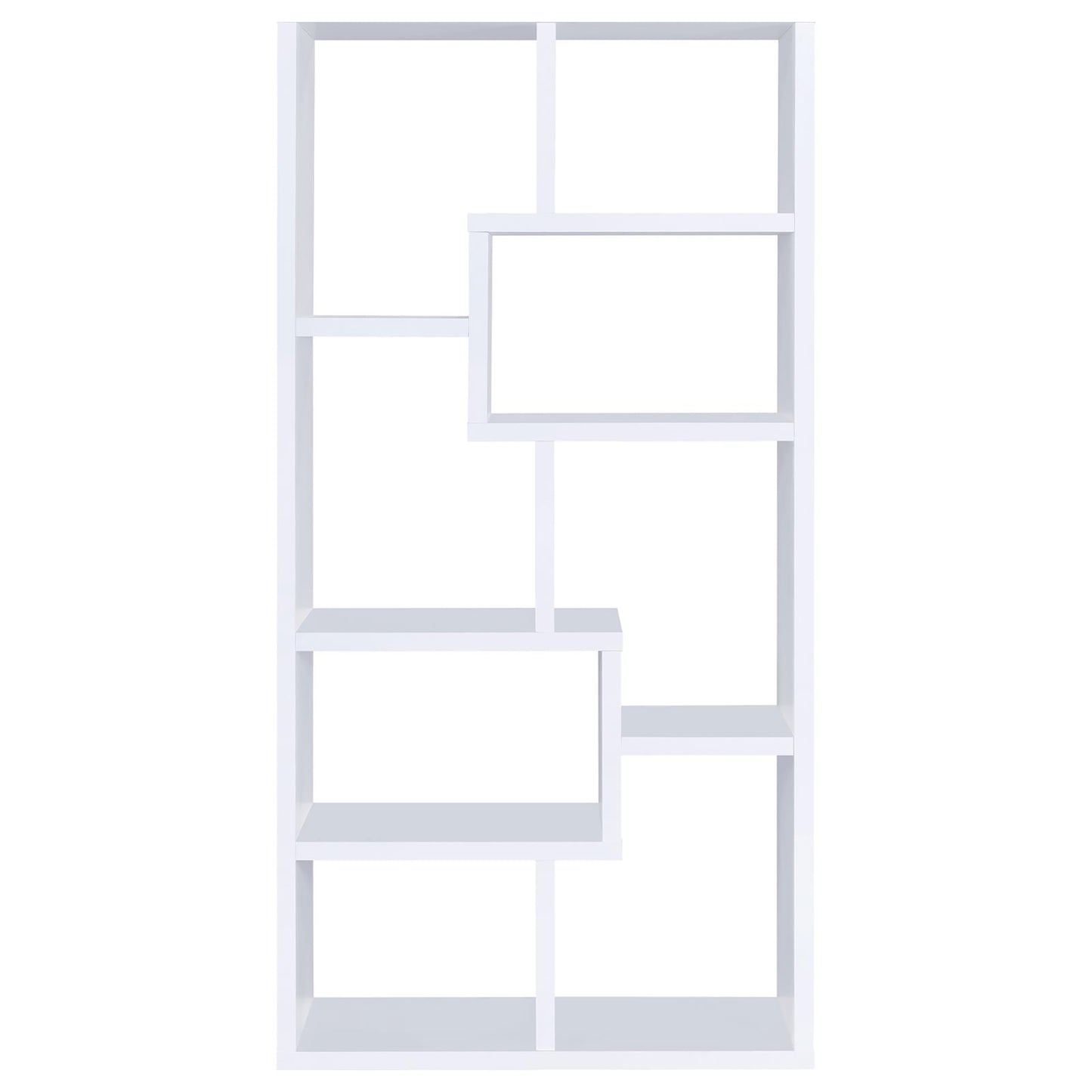 Elegant Geometric 8-Shelf White Wood Bookcase