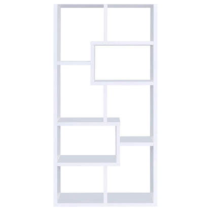 Elegant Geometric 8-Shelf White Wood Bookcase