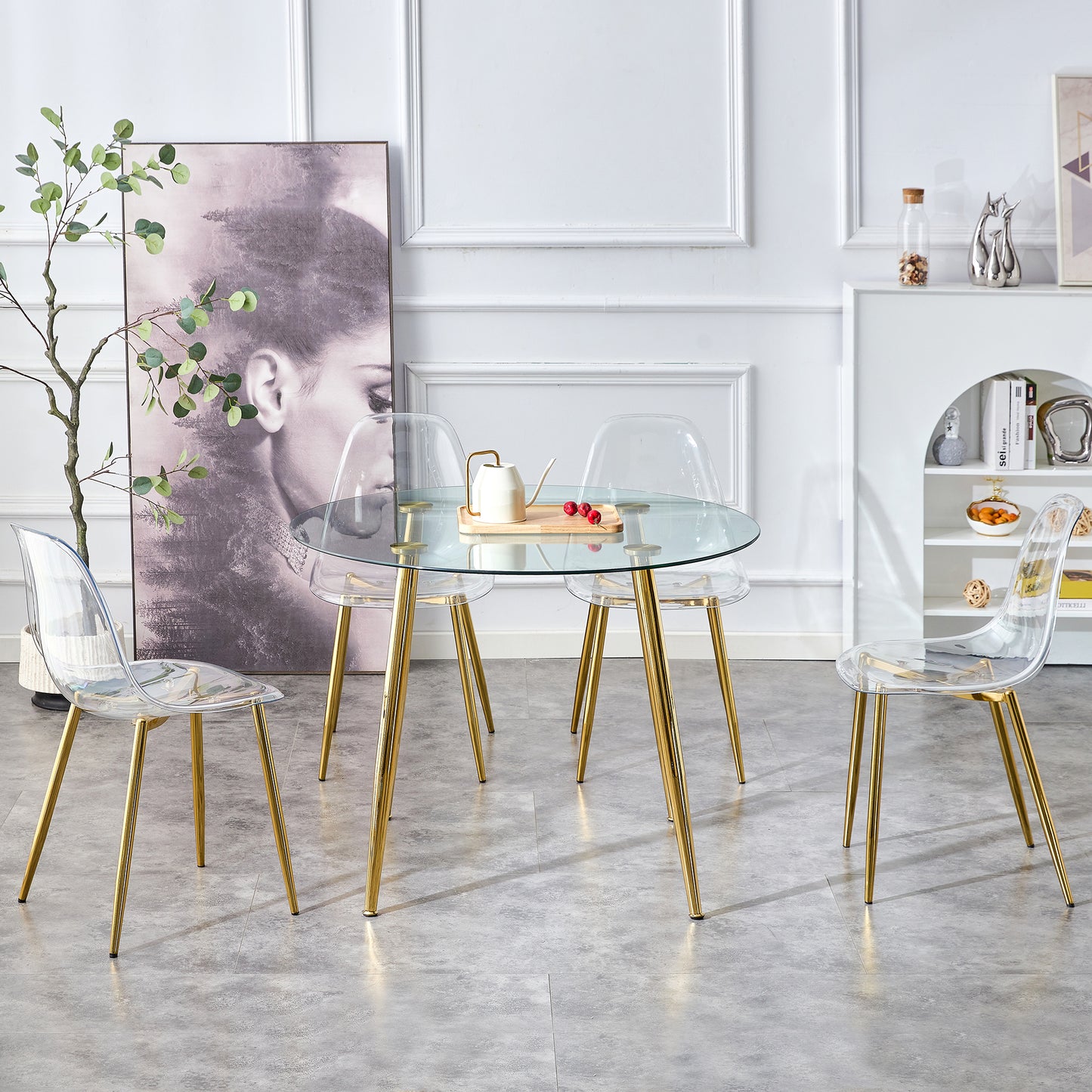 Circular Glass Dining Table 40 Inch Minimalist Gold Plated Legs