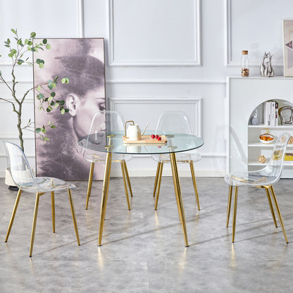 Circular Glass Dining Table 40 Inch Minimalist Gold Plated Legs