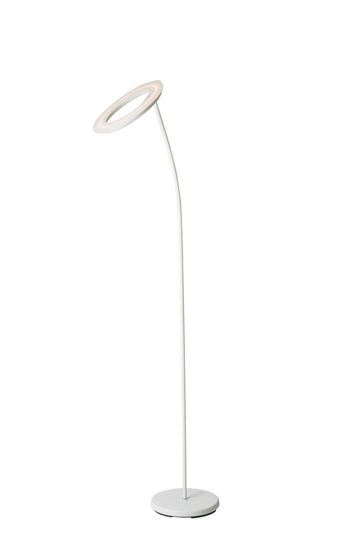 73-Inch Tall LED Torchiere Floor Lamp with Halo Shade, Metal Body, Foot Dimmer, 1900 Lumens, 3000K Matte White