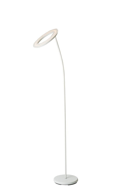 73-Inch Tall LED Torchiere Floor Lamp with Halo Shade, Metal Body, Foot Dimmer, 1900 Lumens, 3000K Matte White