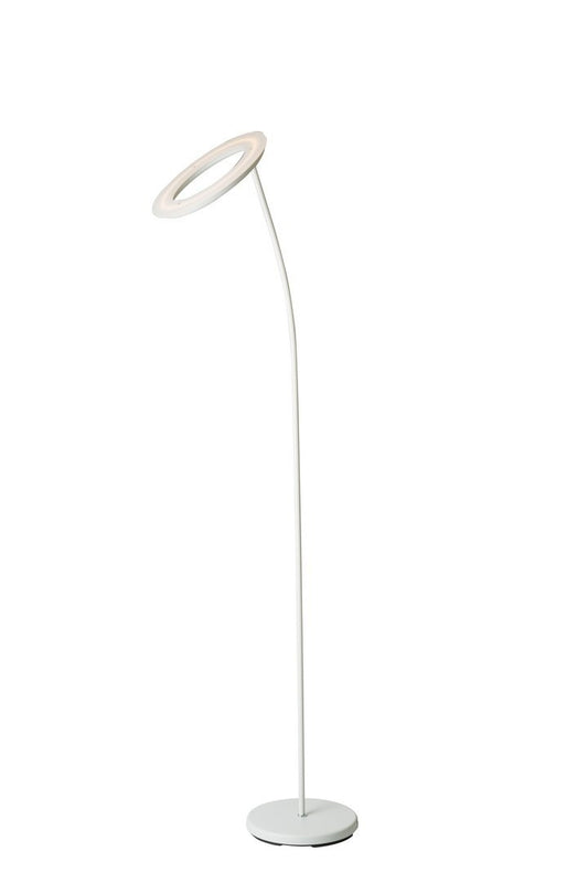 73-Inch Tall LED Torchiere Floor Lamp with Halo Shade, Metal Body, Foot Dimmer, 1900 Lumens, 3000K Matte White