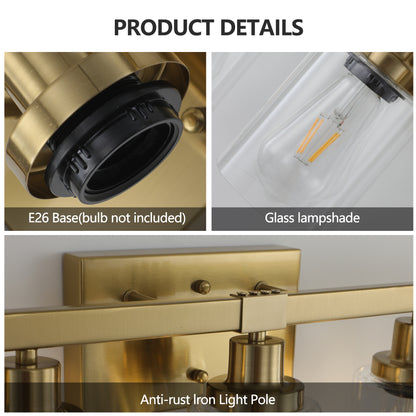 Five-Bulb Vanity Light with Clear Glass Shades Wall Fixture for Bathroom Bulbs Not Included Gold Finish