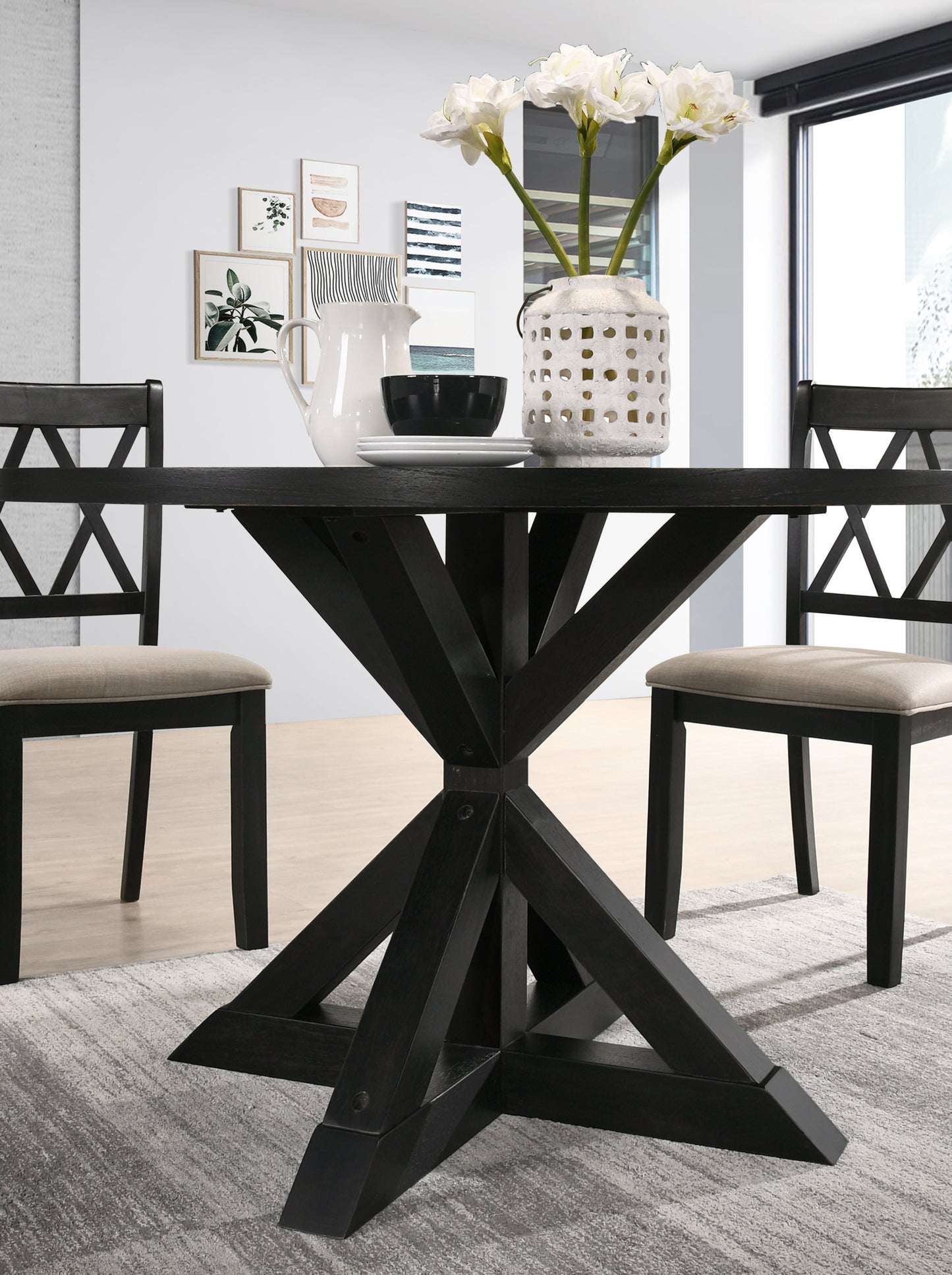 Wood Dining Table With Cross Buck Base Modern Style Black