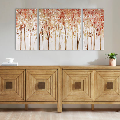 Triptych 3-Piece Textured Canvas Wall Art Set for Living Room, Modern Abstract Panels, Ready to Hang Red