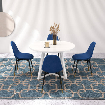 Round Dining Set With Trestle Table And Four Chairs Blue