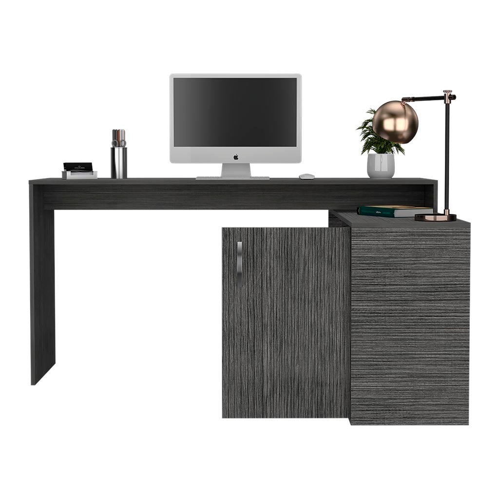Contemporary L-Shaped Workstation Desk with Mixed Storage Options - Smokey Oak