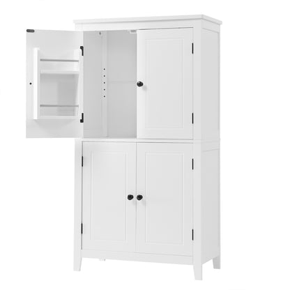 Stylish Freestanding Bathroom Storage Cabinet with 4 Adjustable Shelves, White MDF Unit