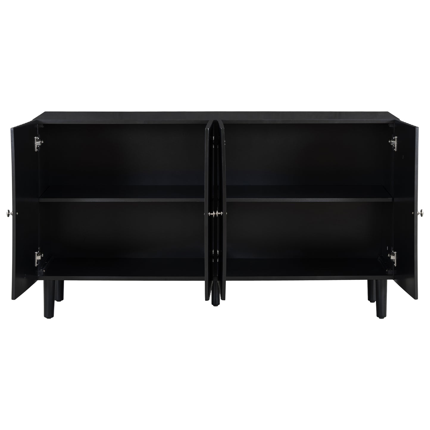 U_STYLE Elegant Four-Door Sideboard with Wavy Pattern Doors, Cylindrical Legs, and Sleek Metal Handles, Adjustable, Suitable for Study, Entryway and Living Room