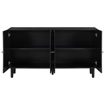 U_STYLE Elegant Four-Door Sideboard with Wavy Pattern Doors, Cylindrical Legs, and Sleek Metal Handles, Adjustable, Suitable for Study, Entryway and Living Room